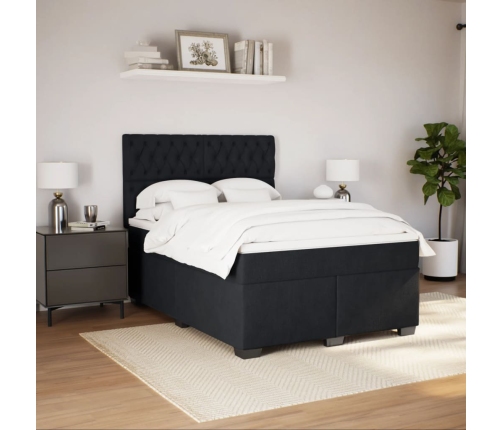 Cama box spring con colchón terciopelo negro 160x200 cm