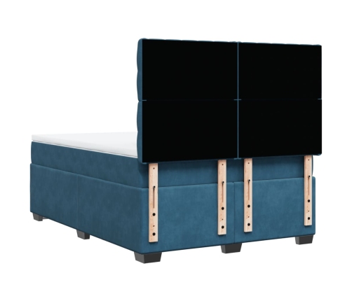 Cama box spring con colchón terciopelo azul 160x200 cm