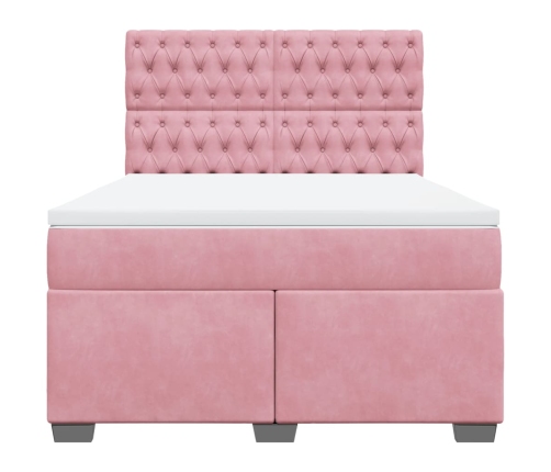 Cama box spring con colchón terciopelo rosa 160x200 cm