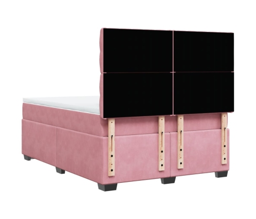 Cama box spring con colchón terciopelo rosa 160x200 cm