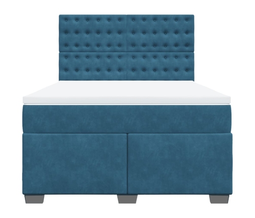 Cama box spring con colchón terciopelo azul 160x200 cm