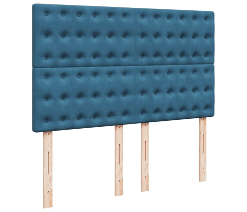 Cama box spring con colchón terciopelo azul 160x200 cm