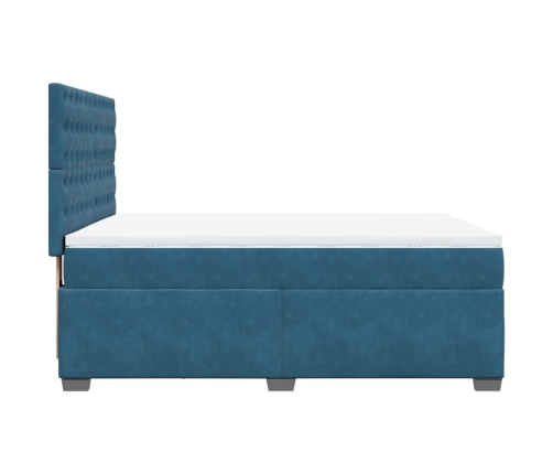 Cama box spring con colchón terciopelo azul 160x200 cm