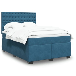 Cama box spring con colchón terciopelo azul 160x200 cm