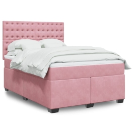 Cama box spring con colchón terciopelo rosa 160x200 cm