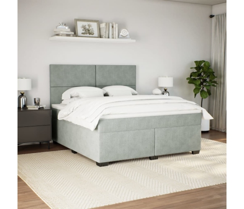 Cama box spring con colchón terciopelo gris claro 180x200 cm