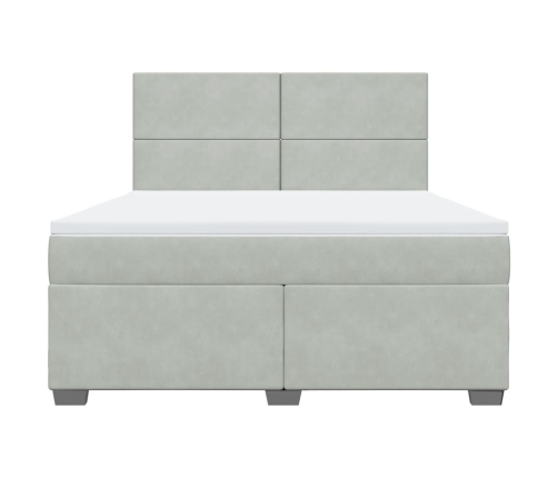 Cama box spring con colchón terciopelo gris claro 180x200 cm