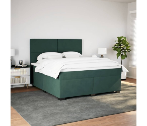 Cama box spring con colchón terciopelo verde oscuro 180x200 cm