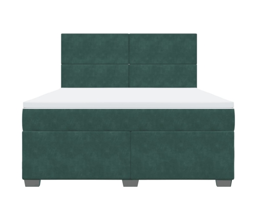 Cama box spring con colchón terciopelo verde oscuro 180x200 cm