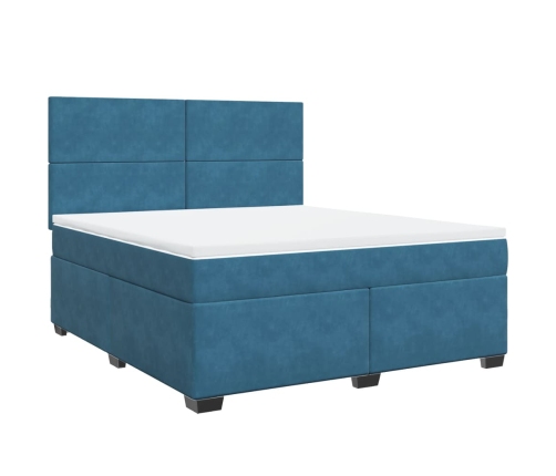 Cama box spring con colchón terciopelo azul 180x200 cm