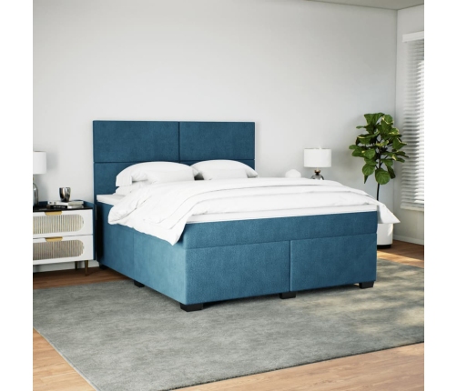 Cama box spring con colchón terciopelo azul 180x200 cm