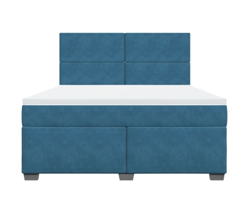 Cama box spring con colchón terciopelo azul 180x200 cm