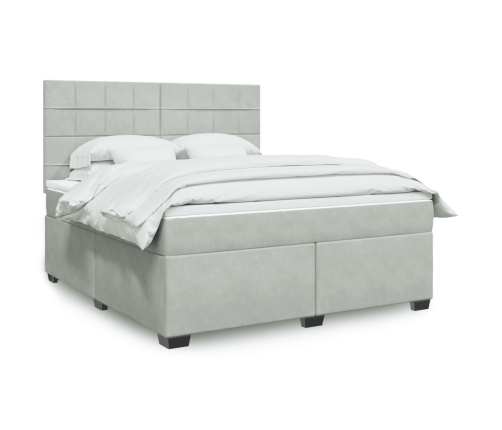 Cama box spring con colchón terciopelo gris claro 180x200 cm