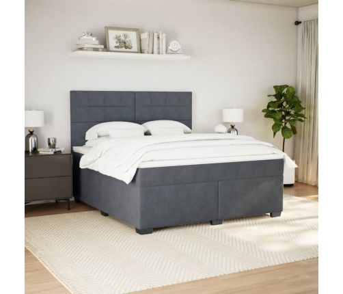 Cama box spring con colchón terciopelo gris oscuro 180x200 cm