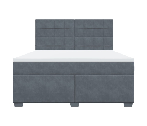 Cama box spring con colchón terciopelo gris oscuro 180x200 cm