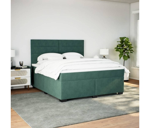 Cama box spring con colchón terciopelo verde oscuro 180x200 cm