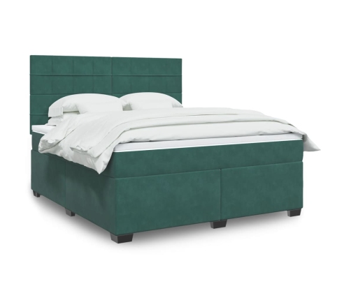 Cama box spring con colchón terciopelo verde oscuro 180x200 cm