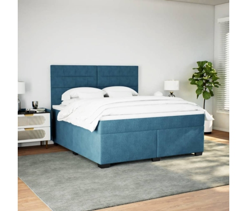 Cama box spring con colchón terciopelo azul 180x200 cm