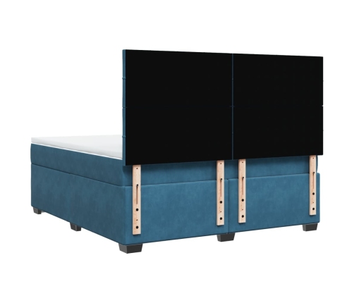 Cama box spring con colchón terciopelo azul 180x200 cm