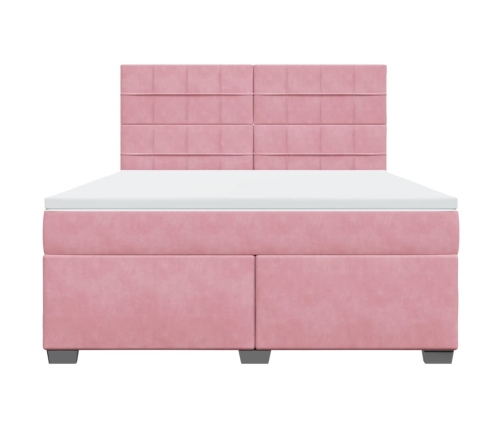 Cama box spring con colchón terciopelo rosa 180x200 cm