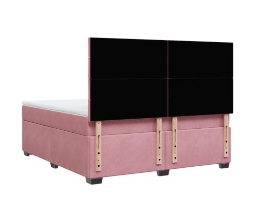Cama box spring con colchón terciopelo rosa 180x200 cm