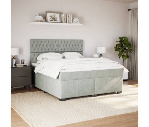 Cama box spring con colchón terciopelo gris claro 180x200 cm