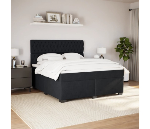 Cama box spring con colchón terciopelo negro 180x200 cm