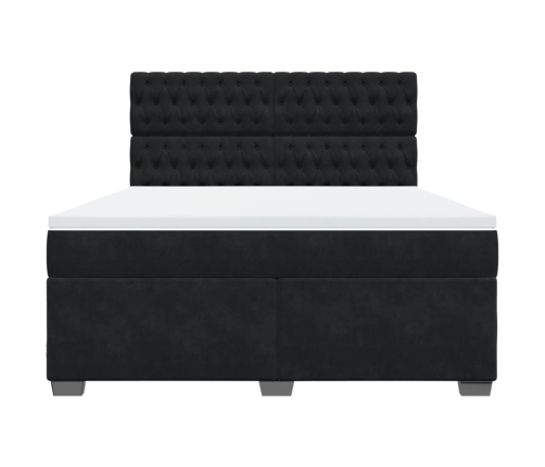 Cama box spring con colchón terciopelo negro 180x200 cm