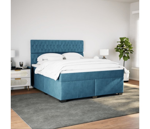 Cama box spring con colchón terciopelo azul 180x200 cm