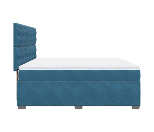 Cama box spring con colchón terciopelo azul 180x200 cm