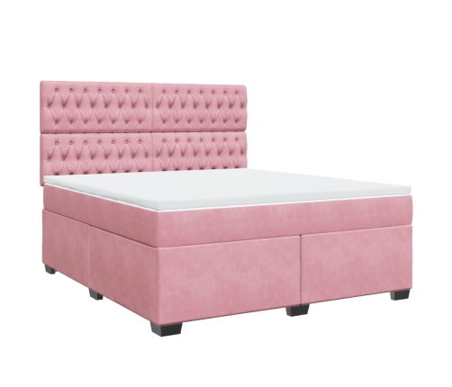 Cama box spring con colchón terciopelo rosa 180x200 cm