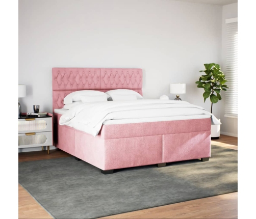 Cama box spring con colchón terciopelo rosa 180x200 cm