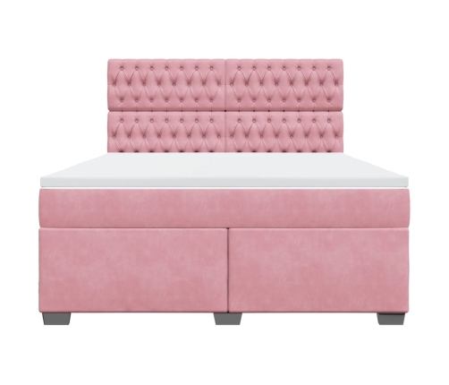 Cama box spring con colchón terciopelo rosa 180x200 cm