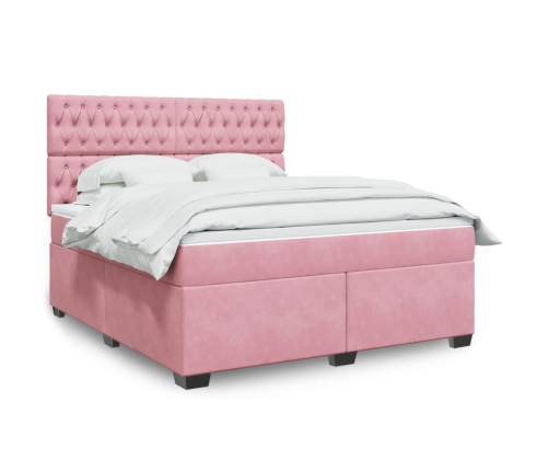 Cama box spring con colchón terciopelo rosa 180x200 cm