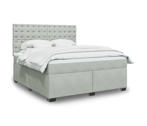 Cama box spring con colchón terciopelo gris claro 180x200 cm