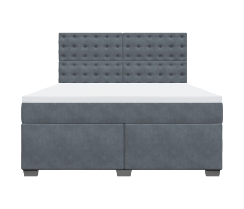 Cama box spring con colchón terciopelo gris oscuro 180x200 cm