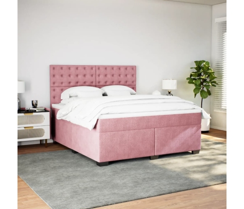 Cama box spring con colchón terciopelo rosa 180x200 cm