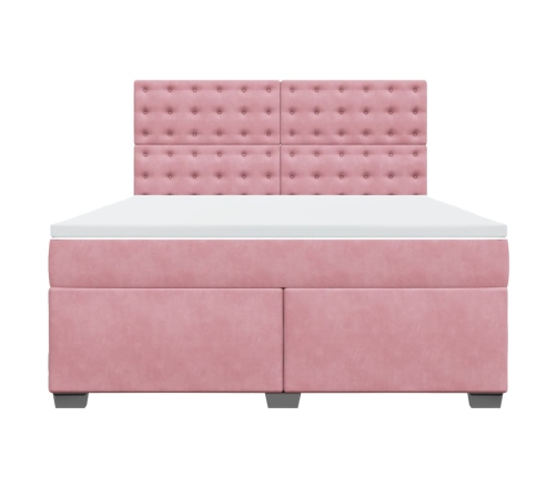 Cama box spring con colchón terciopelo rosa 180x200 cm