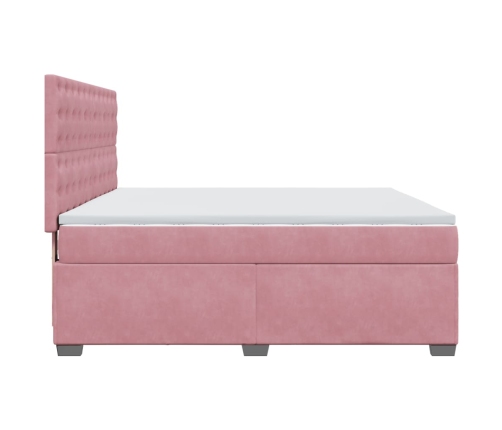 Cama box spring con colchón terciopelo rosa 180x200 cm