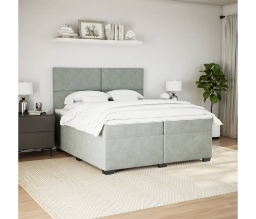 Cama box spring con colchón terciopelo gris claro 200x200 cm