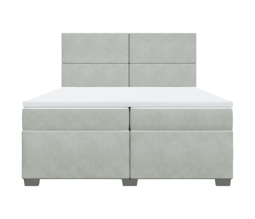 Cama box spring con colchón terciopelo gris claro 200x200 cm