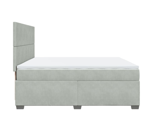 Cama box spring con colchón terciopelo gris claro 200x200 cm