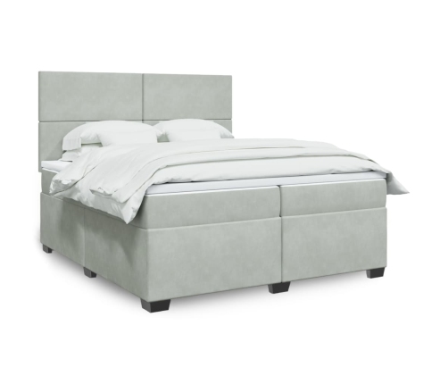 Cama box spring con colchón terciopelo gris claro 200x200 cm