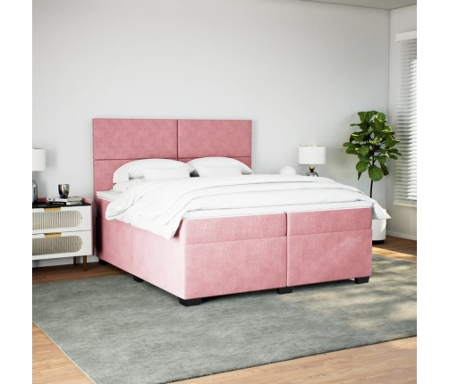 Cama box spring con colchón terciopelo rosa 200x200 cm