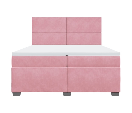 Cama box spring con colchón terciopelo rosa 200x200 cm