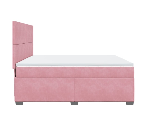 Cama box spring con colchón terciopelo rosa 200x200 cm