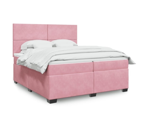 Cama box spring con colchón terciopelo rosa 200x200 cm