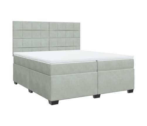 Cama box spring con colchón terciopelo gris claro 200x200 cm