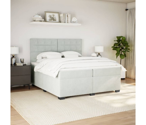 Cama box spring con colchón terciopelo gris claro 200x200 cm