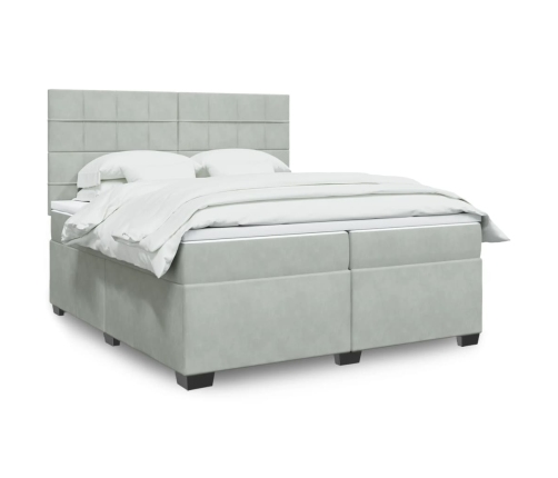 Cama box spring con colchón terciopelo gris claro 200x200 cm